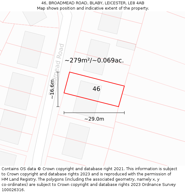 46, BROADMEAD ROAD, BLABY, LEICESTER, LE8 4AB: Plot and title map