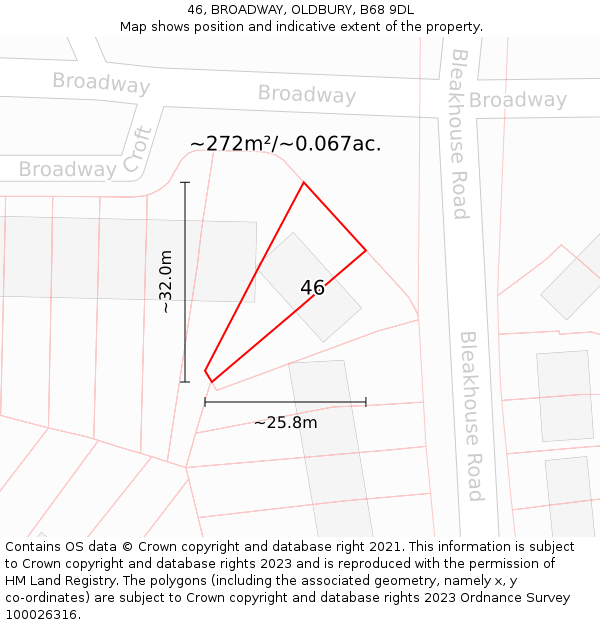 46, BROADWAY, OLDBURY, B68 9DL: Plot and title map