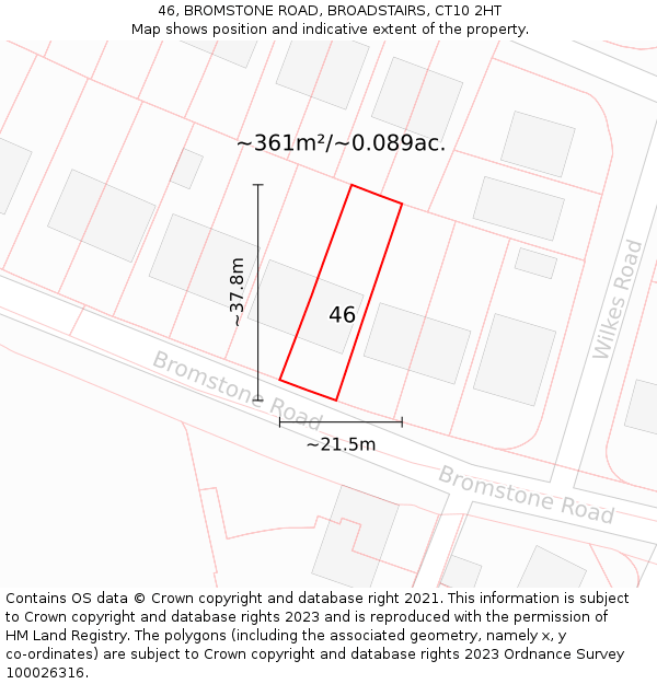 46, BROMSTONE ROAD, BROADSTAIRS, CT10 2HT: Plot and title map