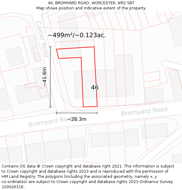 46, BROMYARD ROAD, WORCESTER, WR2 5BT: Plot and title map