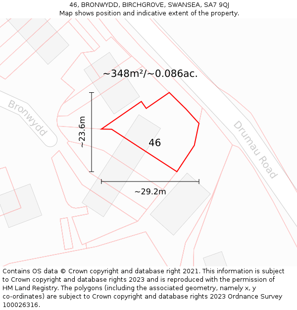 46, BRONWYDD, BIRCHGROVE, SWANSEA, SA7 9QJ: Plot and title map