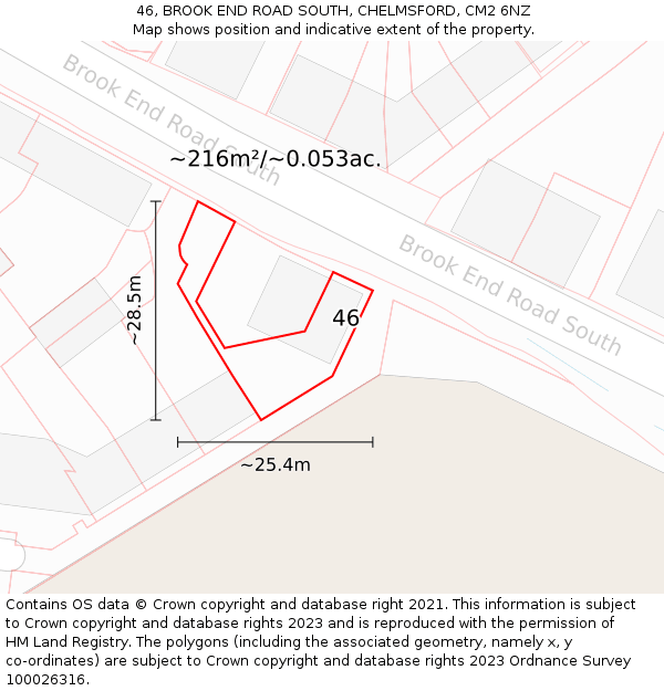 46, BROOK END ROAD SOUTH, CHELMSFORD, CM2 6NZ: Plot and title map