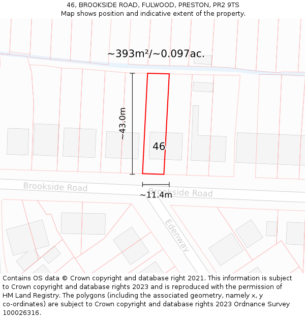 46, BROOKSIDE ROAD, FULWOOD, PRESTON, PR2 9TS: Plot and title map