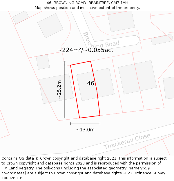 46, BROWNING ROAD, BRAINTREE, CM7 1AH: Plot and title map