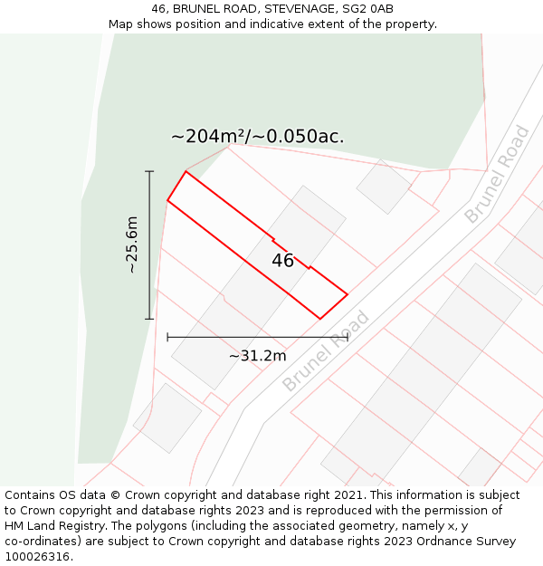 46, BRUNEL ROAD, STEVENAGE, SG2 0AB: Plot and title map