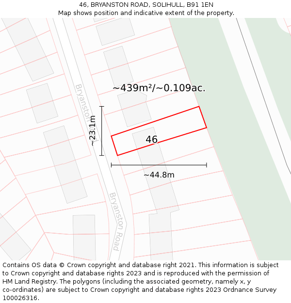 46, BRYANSTON ROAD, SOLIHULL, B91 1EN: Plot and title map
