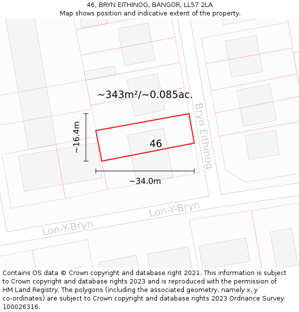 46, BRYN EITHINOG, BANGOR, LL57 2LA: Plot and title map