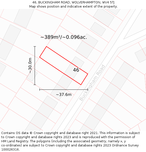 46, BUCKINGHAM ROAD, WOLVERHAMPTON, WV4 5TJ: Plot and title map