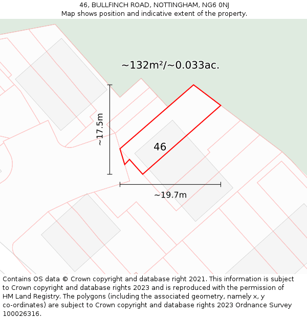 46, BULLFINCH ROAD, NOTTINGHAM, NG6 0NJ: Plot and title map
