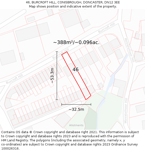 46, BURCROFT HILL, CONISBROUGH, DONCASTER, DN12 3EE: Plot and title map