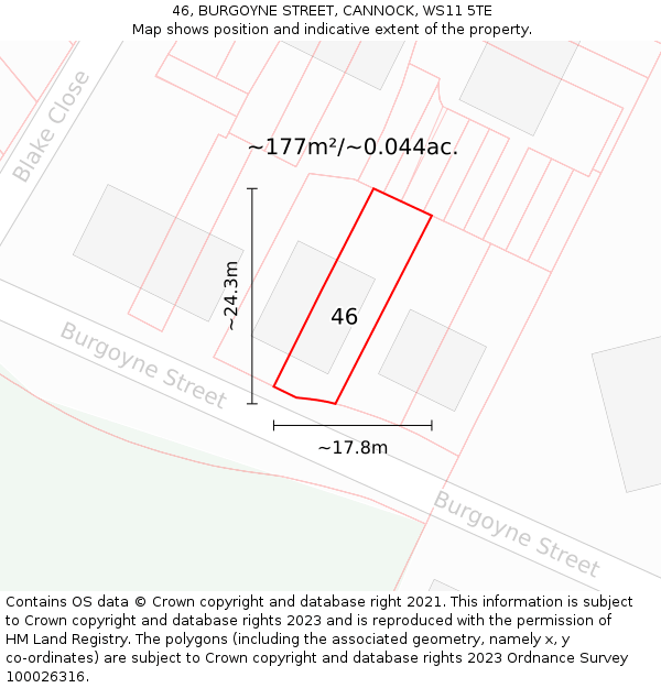 46, BURGOYNE STREET, CANNOCK, WS11 5TE: Plot and title map
