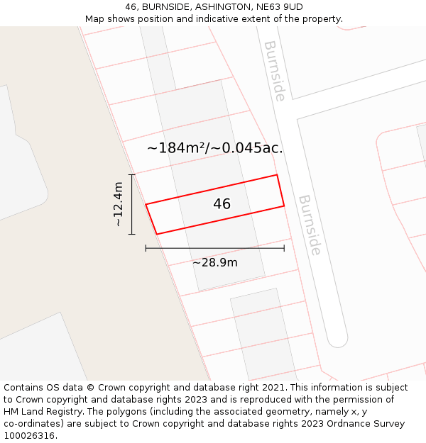 46, BURNSIDE, ASHINGTON, NE63 9UD: Plot and title map