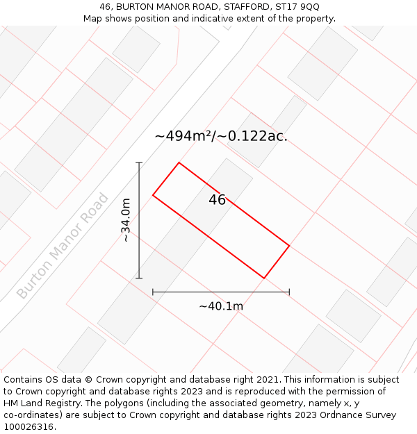46, BURTON MANOR ROAD, STAFFORD, ST17 9QQ: Plot and title map