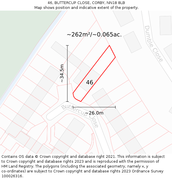 46, BUTTERCUP CLOSE, CORBY, NN18 8LB: Plot and title map