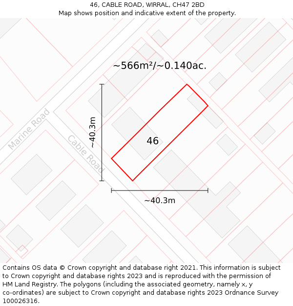 46, CABLE ROAD, WIRRAL, CH47 2BD: Plot and title map