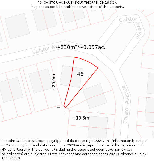 46, CAISTOR AVENUE, SCUNTHORPE, DN16 3QN: Plot and title map