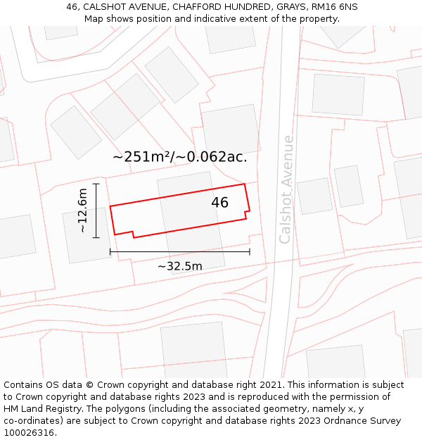 46, CALSHOT AVENUE, CHAFFORD HUNDRED, GRAYS, RM16 6NS: Plot and title map
