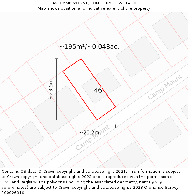 46, CAMP MOUNT, PONTEFRACT, WF8 4BX: Plot and title map