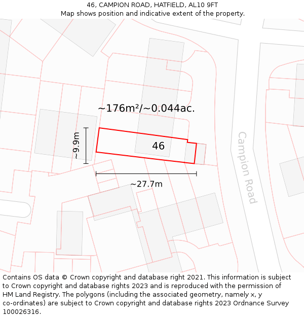 46, CAMPION ROAD, HATFIELD, AL10 9FT: Plot and title map