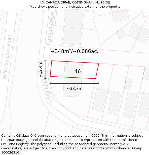 46, CANADA DRIVE, COTTINGHAM, HU16 5EJ: Plot and title map