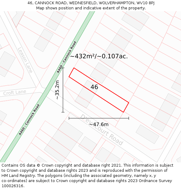 46, CANNOCK ROAD, WEDNESFIELD, WOLVERHAMPTON, WV10 8PJ: Plot and title map