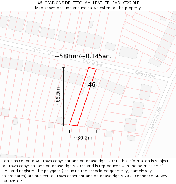 46, CANNONSIDE, FETCHAM, LEATHERHEAD, KT22 9LE: Plot and title map