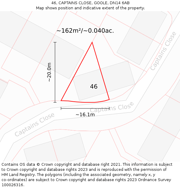 46, CAPTAINS CLOSE, GOOLE, DN14 6AB: Plot and title map