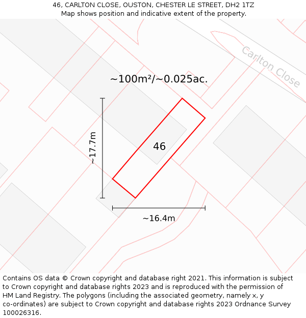 46, CARLTON CLOSE, OUSTON, CHESTER LE STREET, DH2 1TZ: Plot and title map