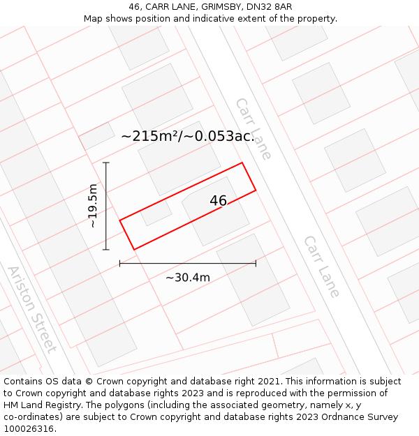 46, CARR LANE, GRIMSBY, DN32 8AR: Plot and title map