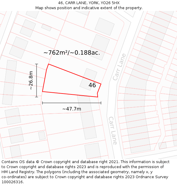 46, CARR LANE, YORK, YO26 5HX: Plot and title map