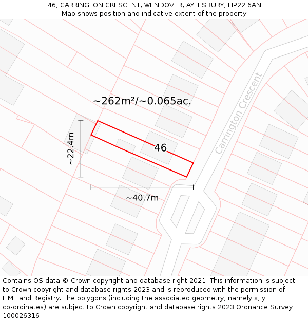 46, CARRINGTON CRESCENT, WENDOVER, AYLESBURY, HP22 6AN: Plot and title map