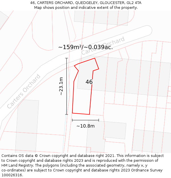 46, CARTERS ORCHARD, QUEDGELEY, GLOUCESTER, GL2 4TA: Plot and title map