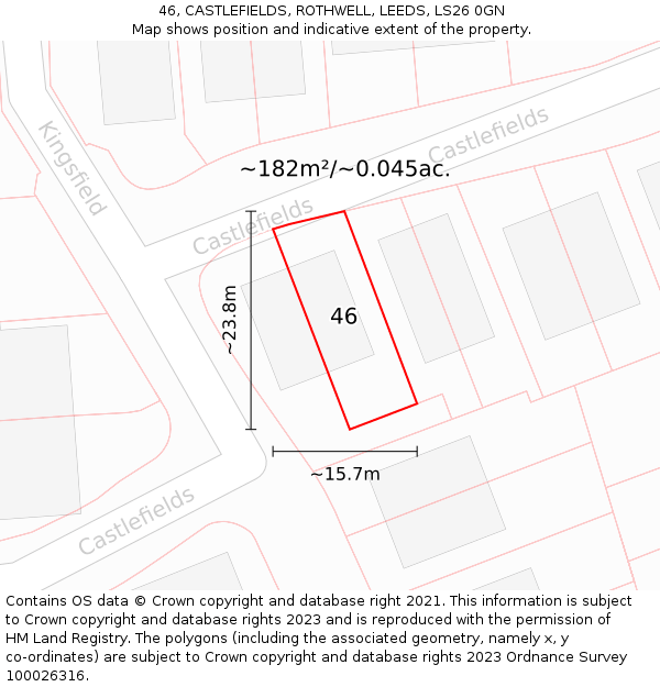 46, CASTLEFIELDS, ROTHWELL, LEEDS, LS26 0GN: Plot and title map