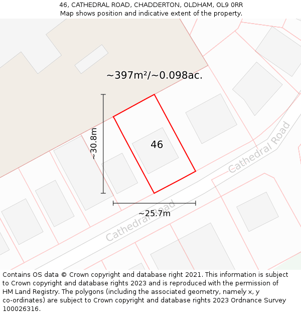 46, CATHEDRAL ROAD, CHADDERTON, OLDHAM, OL9 0RR: Plot and title map