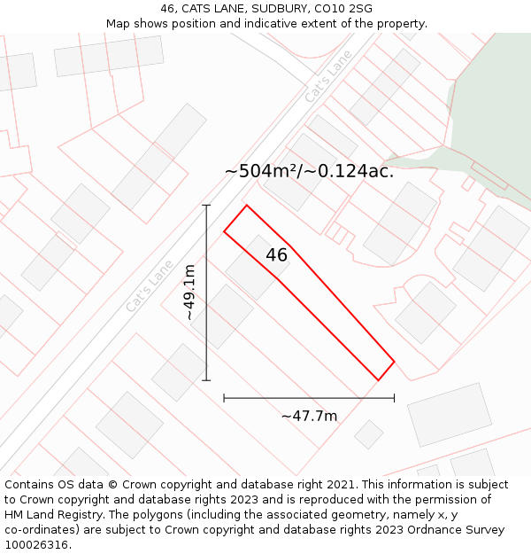46, CATS LANE, SUDBURY, CO10 2SG: Plot and title map
