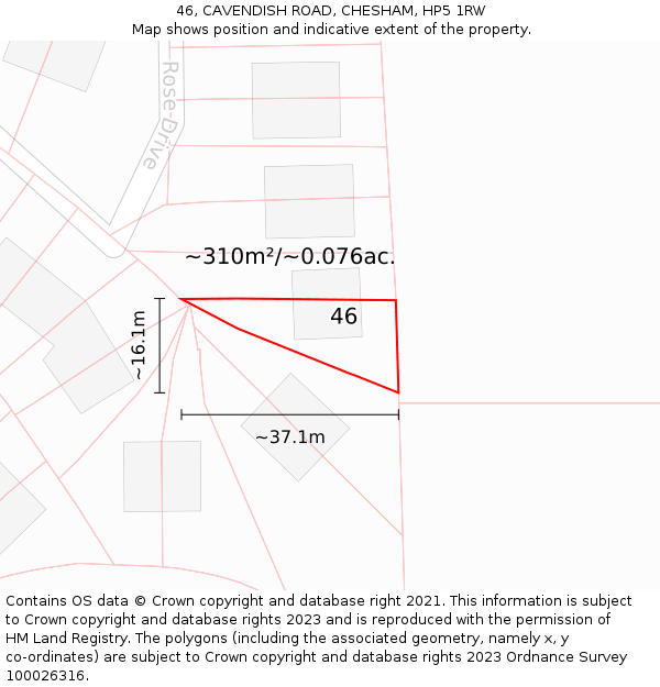 46, CAVENDISH ROAD, CHESHAM, HP5 1RW: Plot and title map