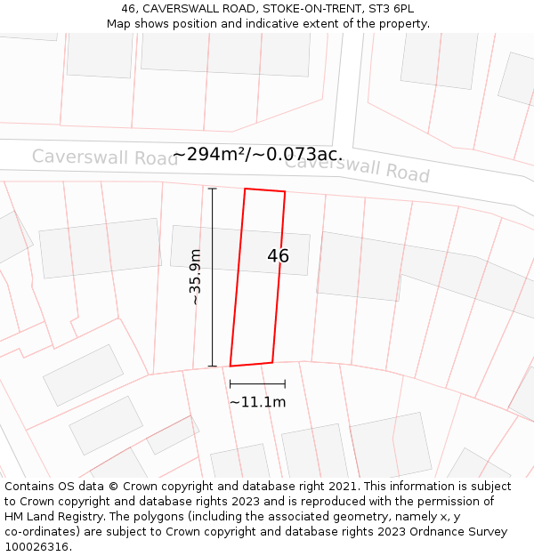 46, CAVERSWALL ROAD, STOKE-ON-TRENT, ST3 6PL: Plot and title map