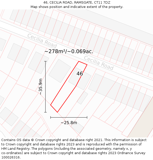 46, CECILIA ROAD, RAMSGATE, CT11 7DZ: Plot and title map