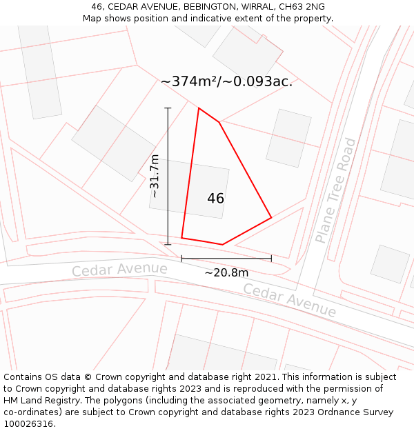 46, CEDAR AVENUE, BEBINGTON, WIRRAL, CH63 2NG: Plot and title map