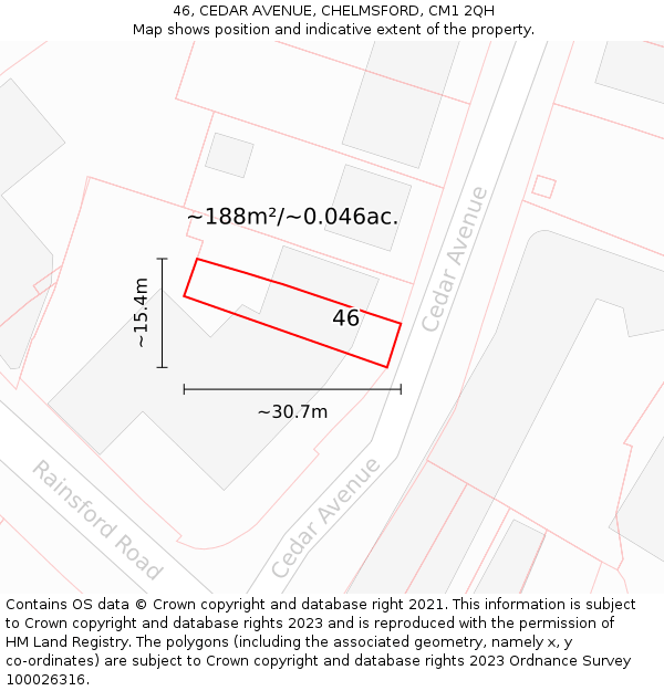 46, CEDAR AVENUE, CHELMSFORD, CM1 2QH: Plot and title map