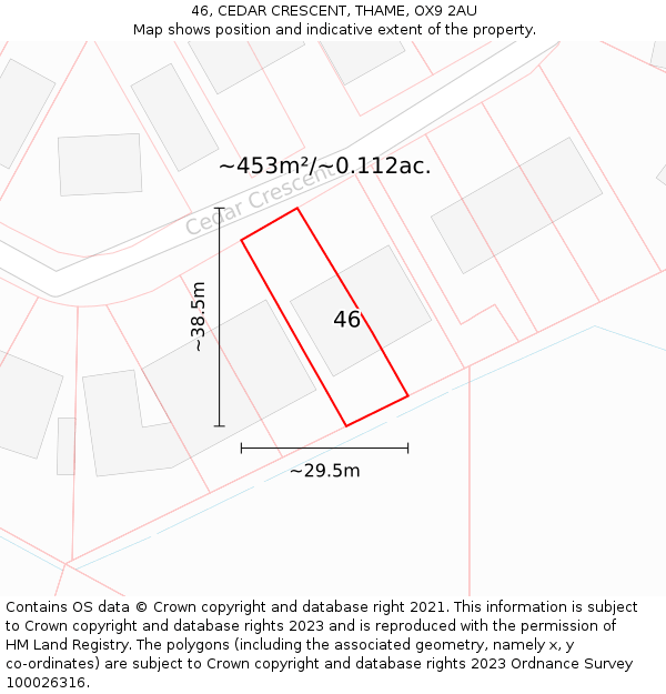 46, CEDAR CRESCENT, THAME, OX9 2AU: Plot and title map