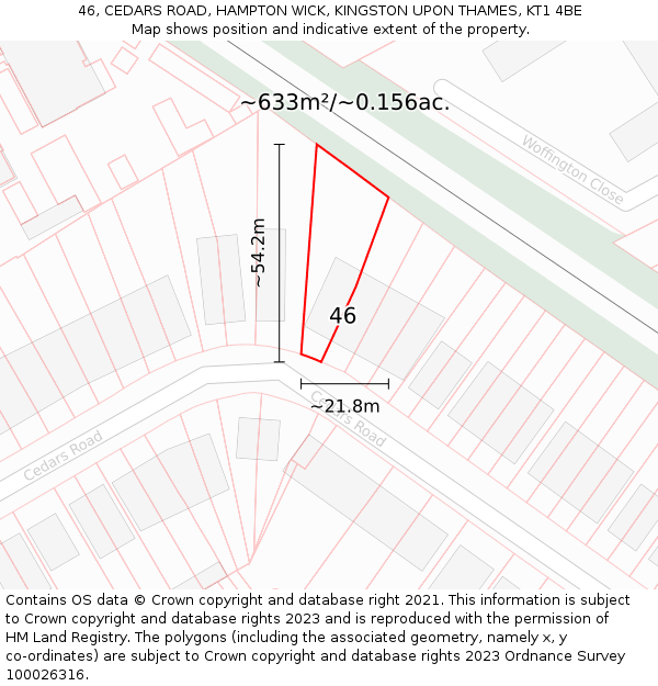 46, CEDARS ROAD, HAMPTON WICK, KINGSTON UPON THAMES, KT1 4BE: Plot and title map