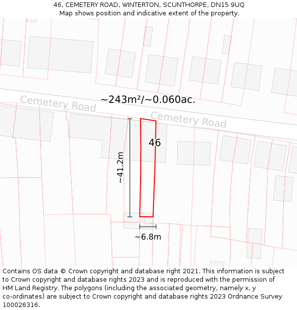46, CEMETERY ROAD, WINTERTON, SCUNTHORPE, DN15 9UQ: Plot and title map