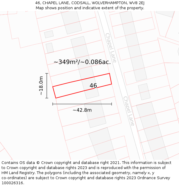 46, CHAPEL LANE, CODSALL, WOLVERHAMPTON, WV8 2EJ: Plot and title map