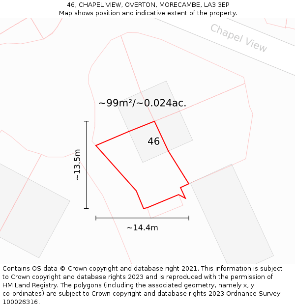 46, CHAPEL VIEW, OVERTON, MORECAMBE, LA3 3EP: Plot and title map