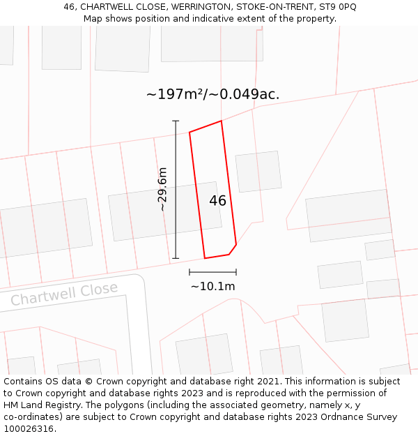 46, CHARTWELL CLOSE, WERRINGTON, STOKE-ON-TRENT, ST9 0PQ: Plot and title map