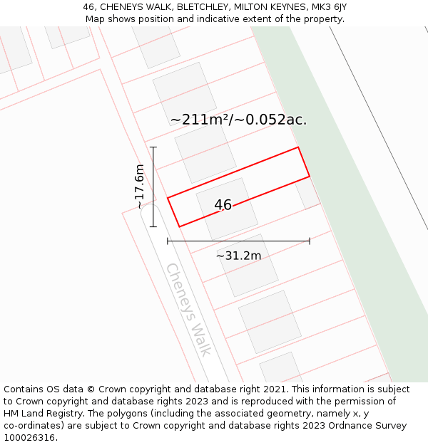 46, CHENEYS WALK, BLETCHLEY, MILTON KEYNES, MK3 6JY: Plot and title map