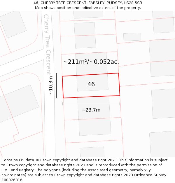 46, CHERRY TREE CRESCENT, FARSLEY, PUDSEY, LS28 5SR: Plot and title map