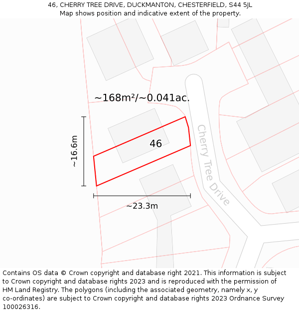 46, CHERRY TREE DRIVE, DUCKMANTON, CHESTERFIELD, S44 5JL: Plot and title map