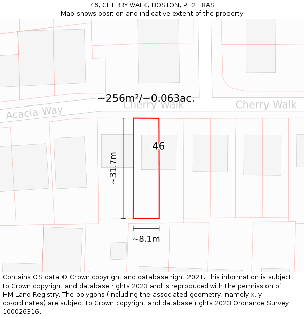 46, CHERRY WALK, BOSTON, PE21 8AS: Plot and title map
